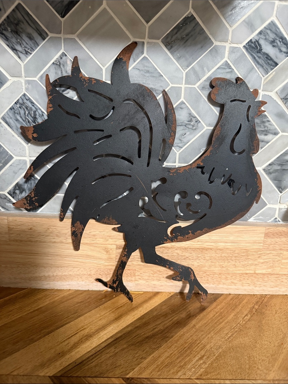 Rustic Black Rooster Metal Wall Art